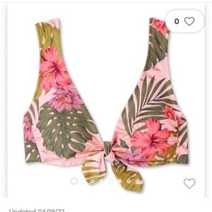Kona Sol woman's‎ bikini top tropical green pink size D NWOT Tie-Front Bralette